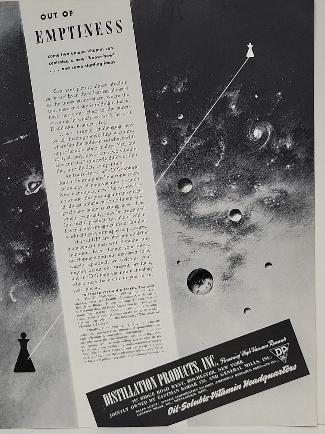 1942 Distillation Products, Inc. Fortune WW2 Print Ad Q2 Outer Space Beakers