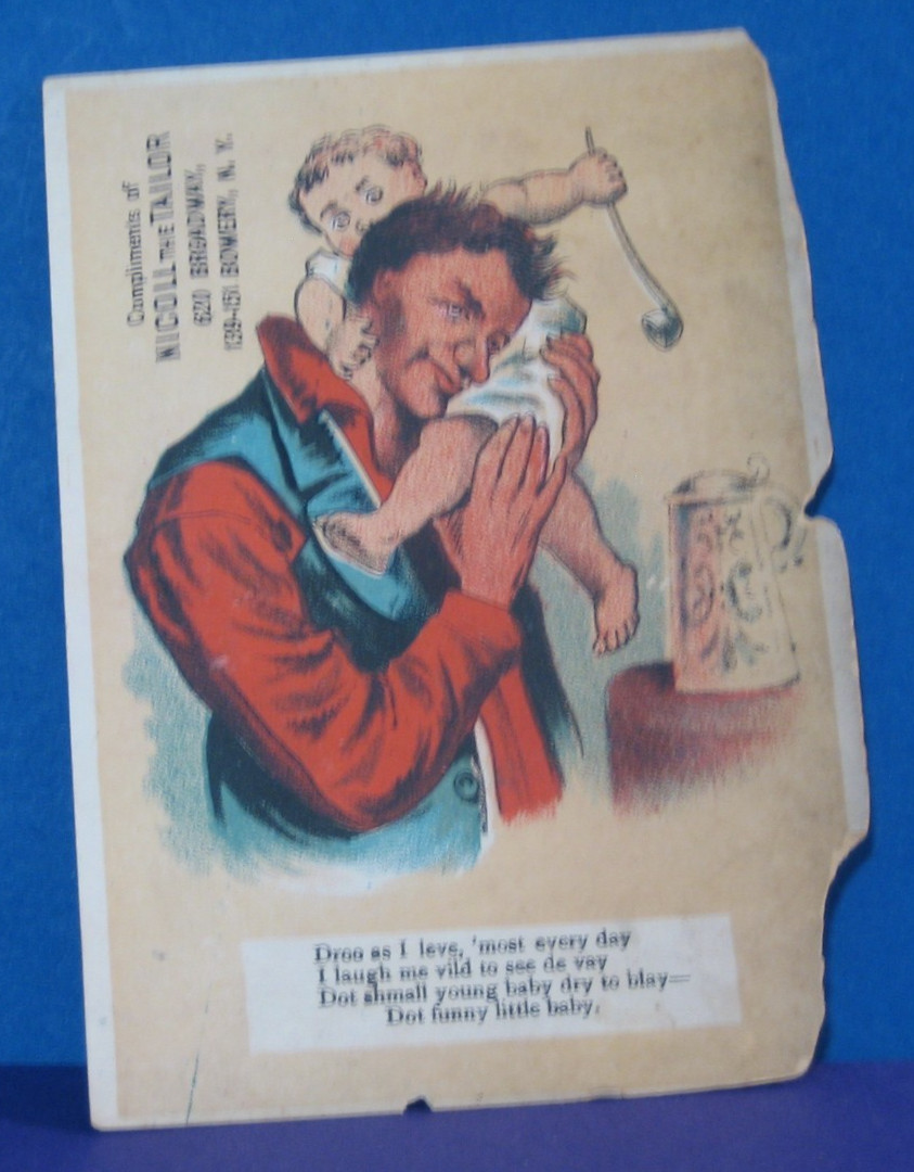 ANTIQUE 1800s VICTORIAN TRADE CARD SEWING TAILOR BOWERY NY AMERICAN SCRAPBOOK