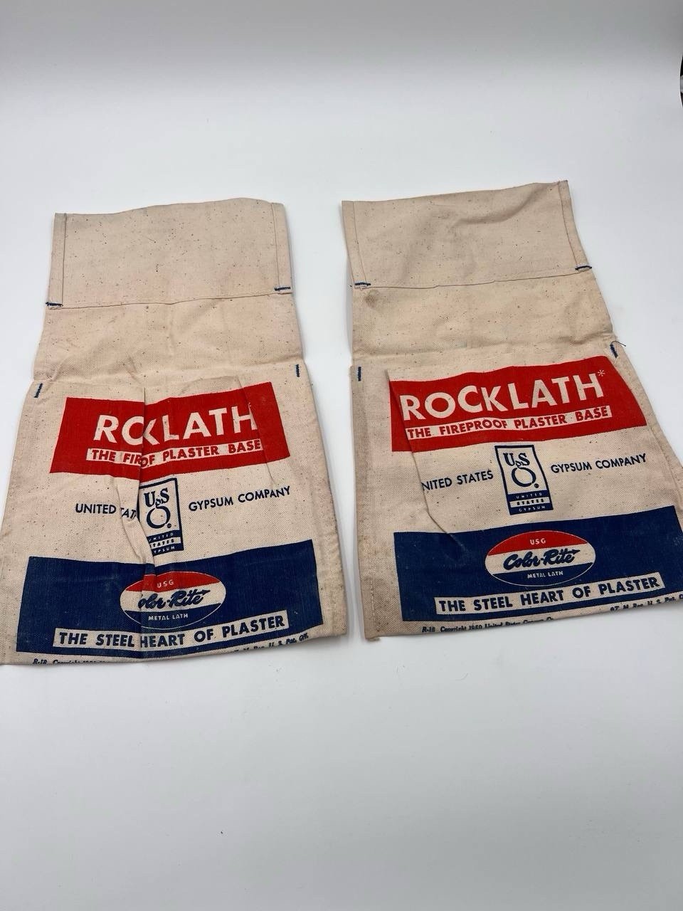 Set 2 Vtg advertising ROCKLATH Fireproof PLASTER Base HARDWARE Advertising APRON