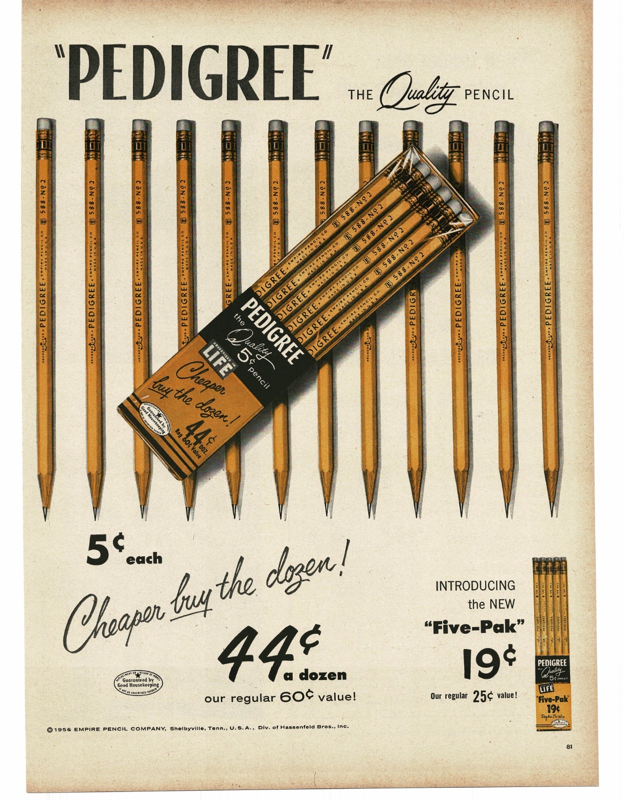 1956 Pedigree Pencils cheaper buy the dozen Vintage Print Ad 12-pack