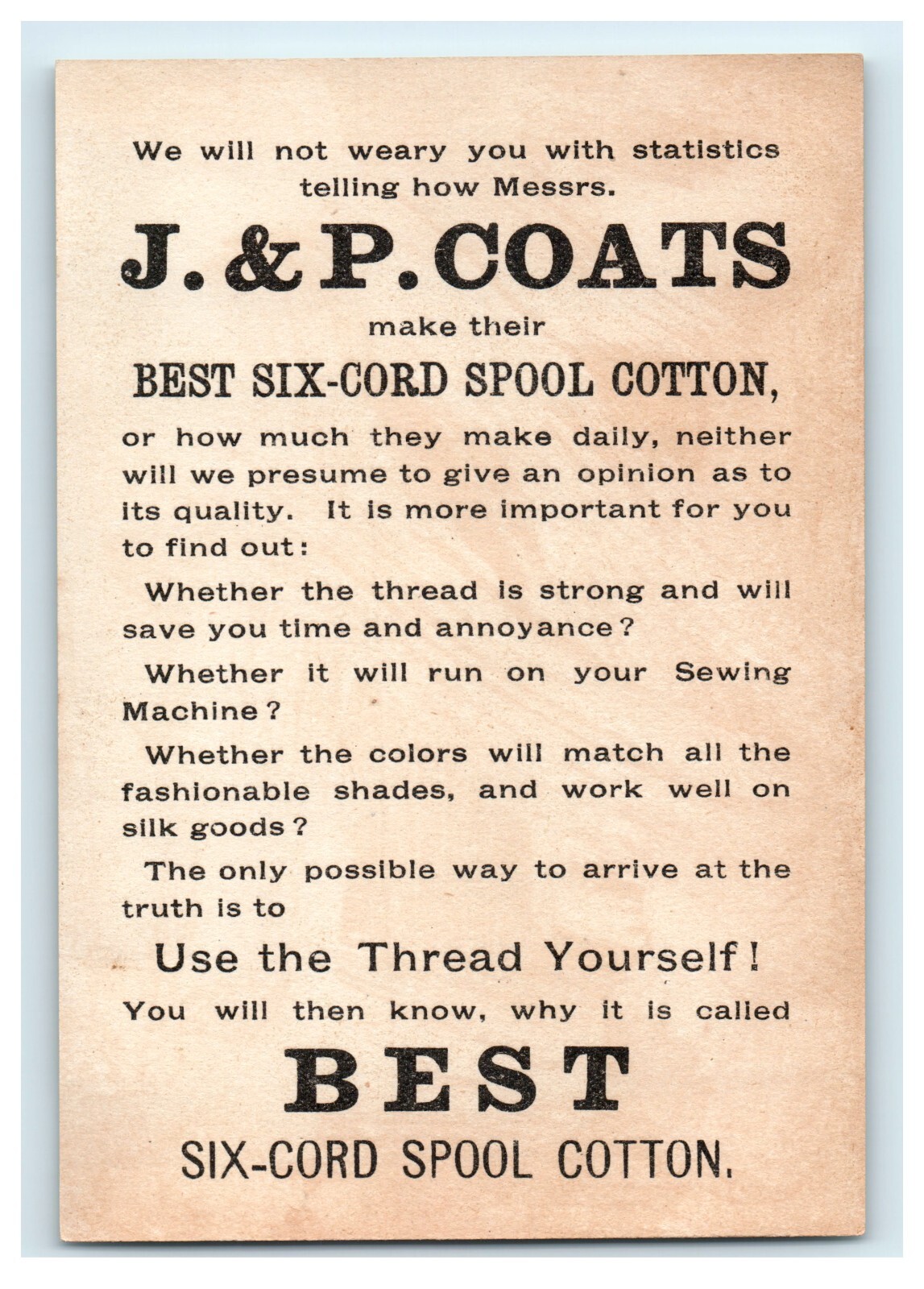 J&P Coats – Anthropomorphic Suggestive Cats Scene – Six Cord Spool Cotton