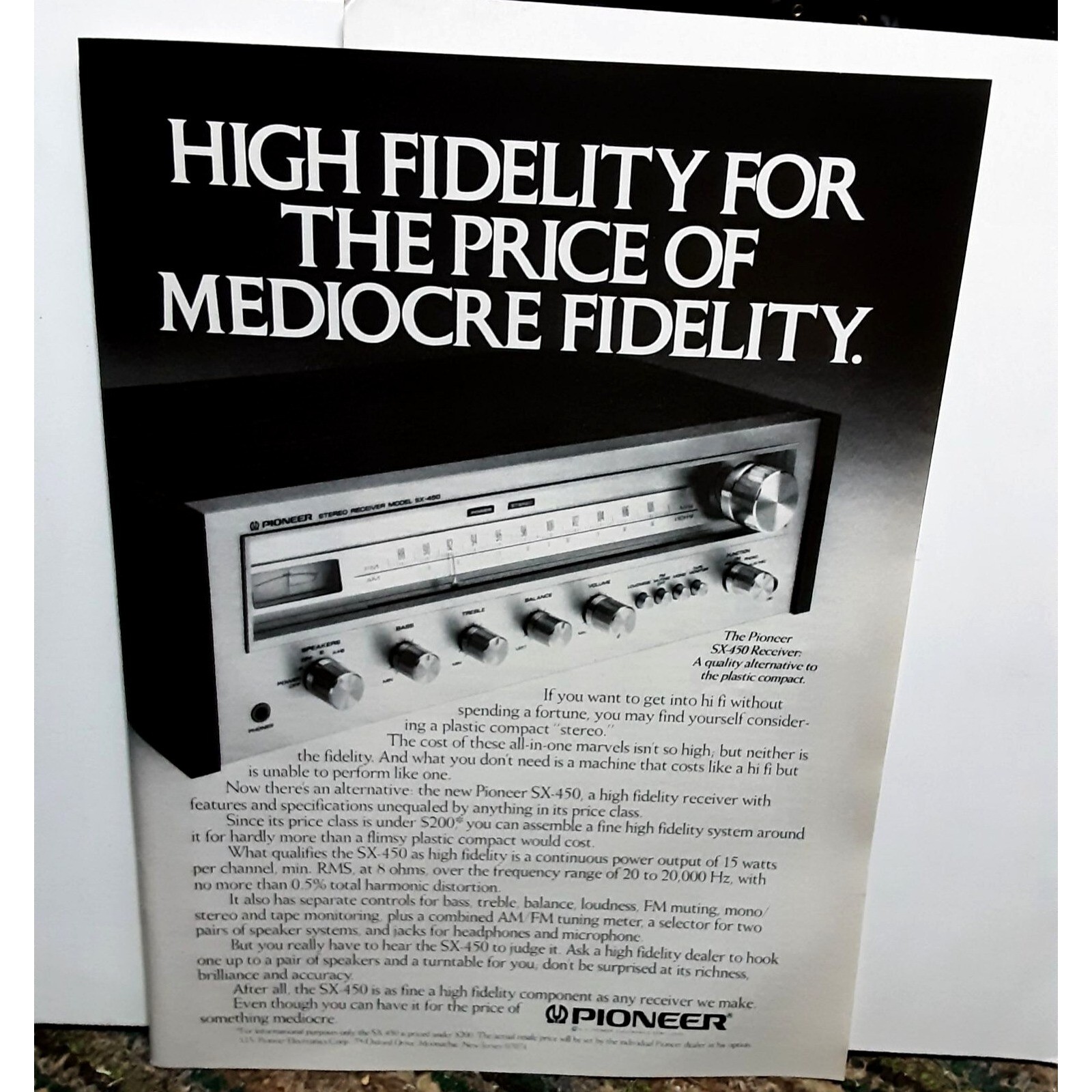 1976 Pioneer SX-450 Stereo Receiver Original Print Ad vintage 70s