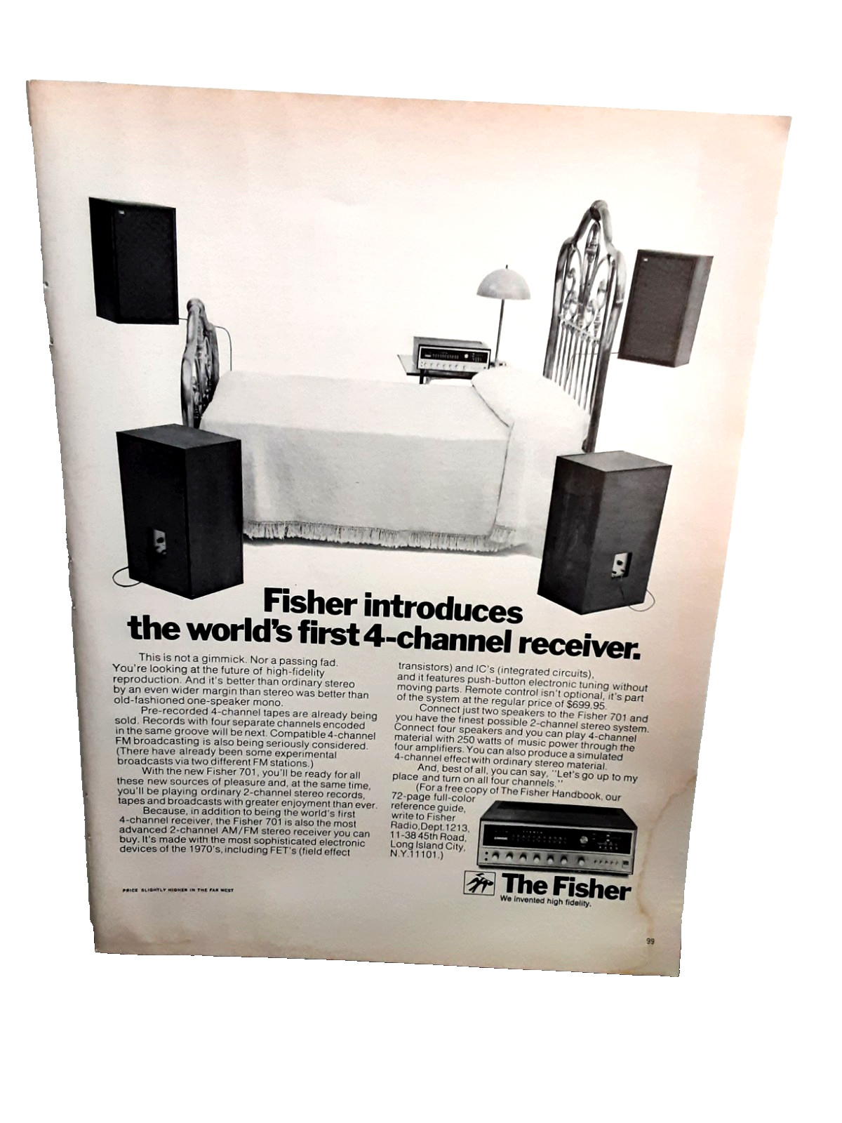 1970 Fisher Stereo Receiver Ad World’s First 4-Channel Hi-Fi Vintage