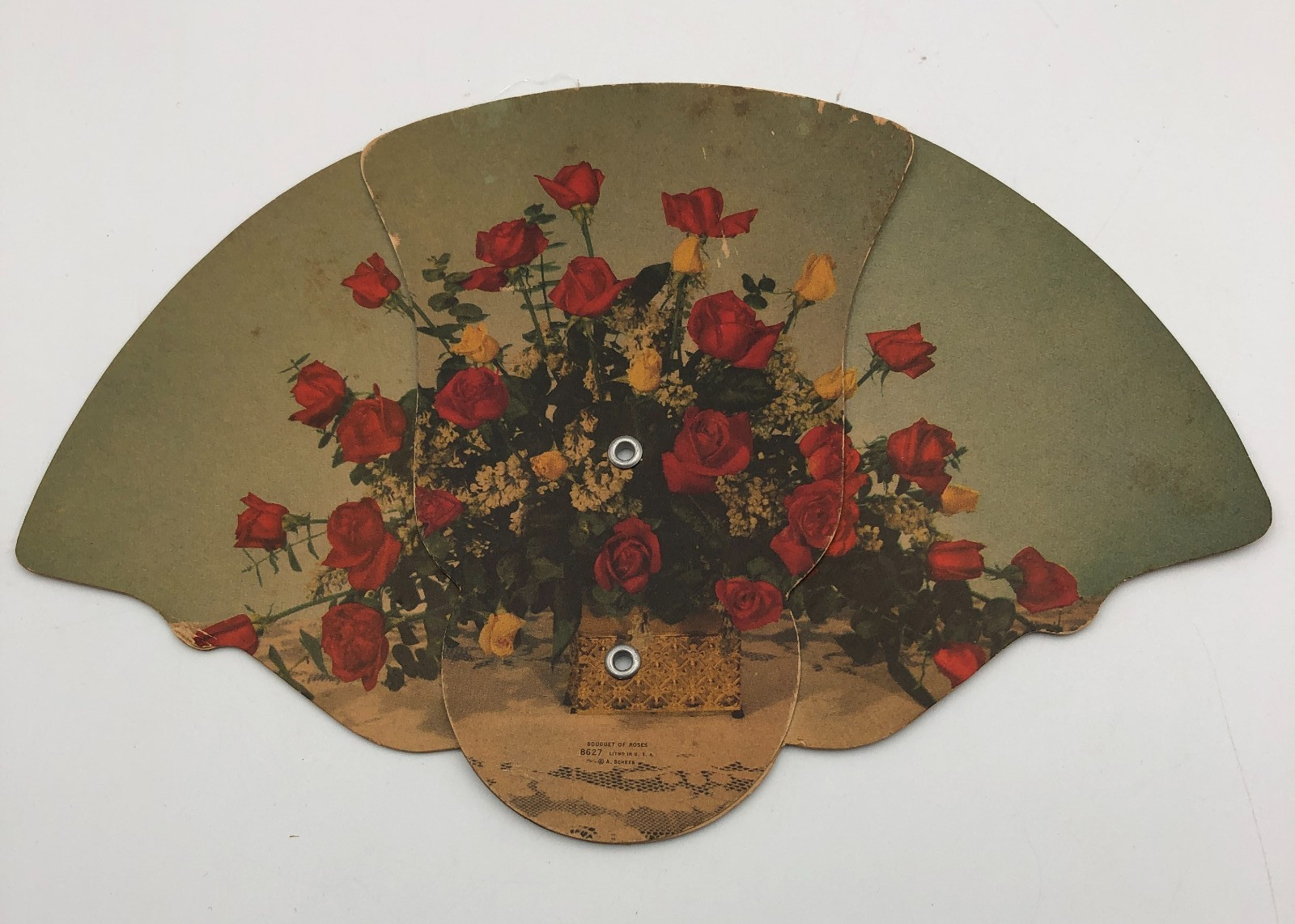 VINTAGE Schaefer & Son Funeral Evansville, IN FAN advertising Bouquet roses