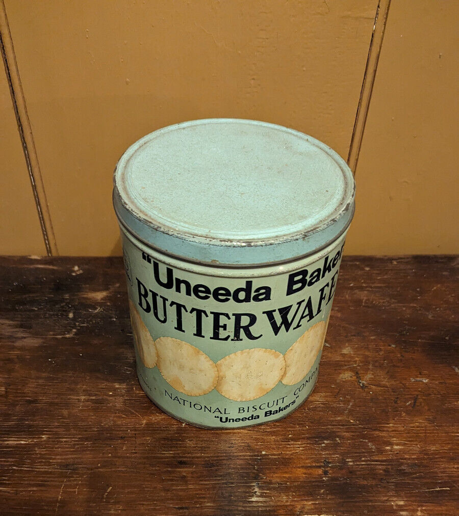 Vintage UNEEDA BAKERS BUTTER WAFERS Tin Canister NATIONAL BISCUIT CO NEW YORK