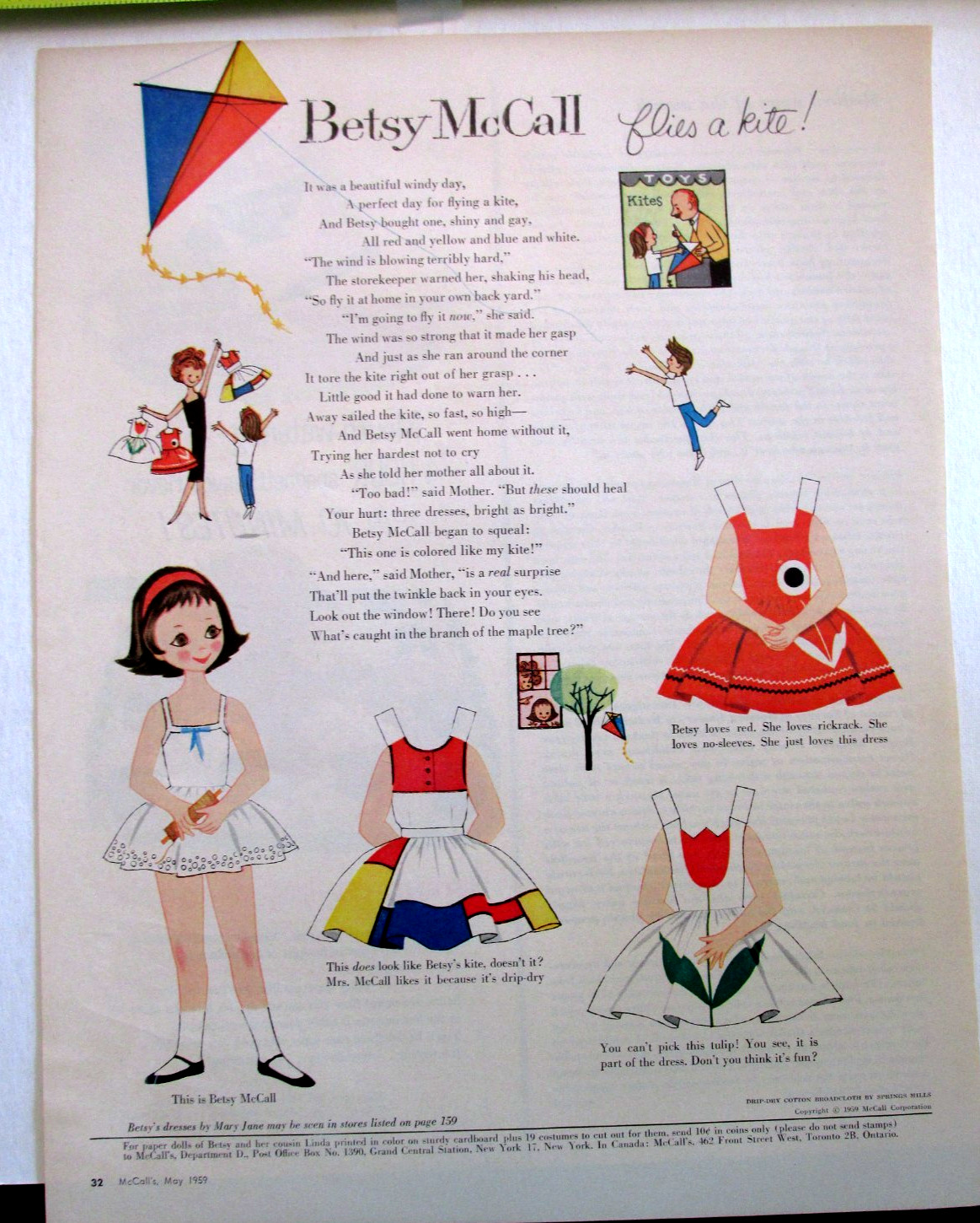 VTG 1959 Betsy McCall’s FLIES A KITE! Print Ad 11″x13″ Decor Art