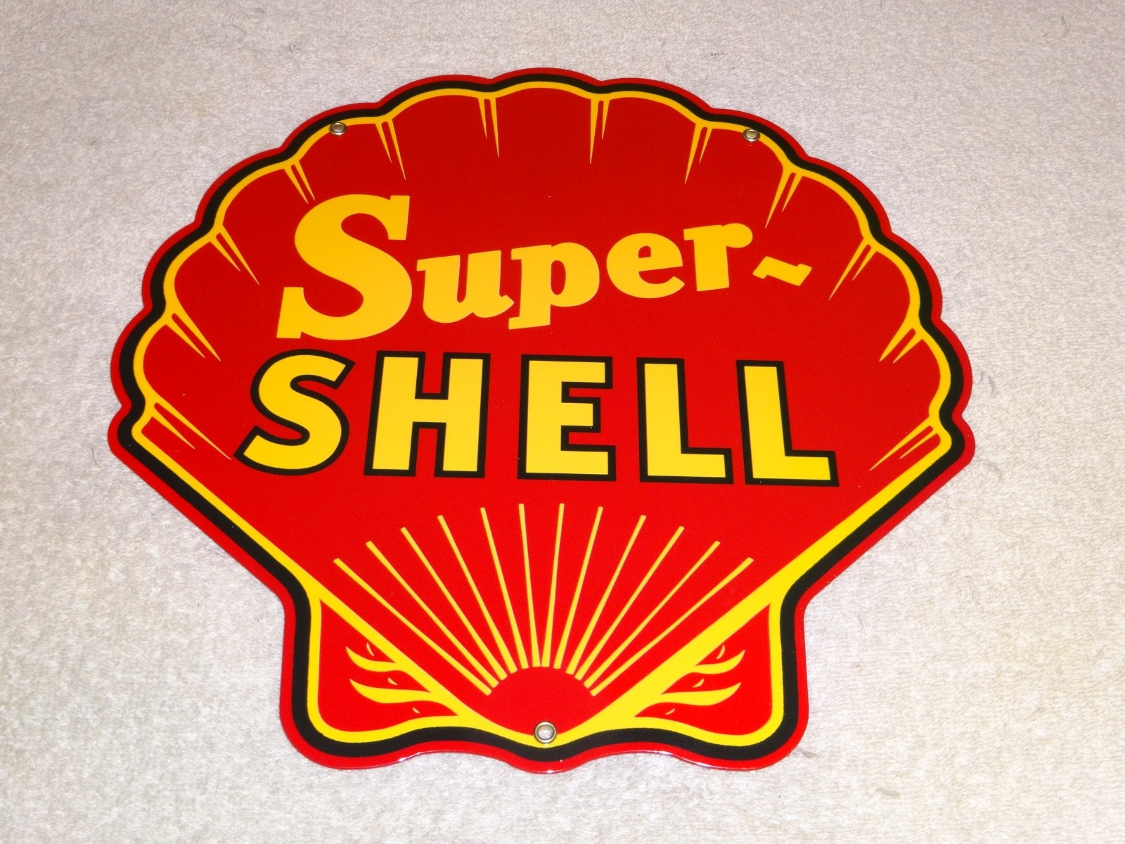 VINTAGE SUPER SHELL ⛽️ GASOLINE 11 3/4″ PORCELAIN METAL SERVICE STATION OIL SIGN