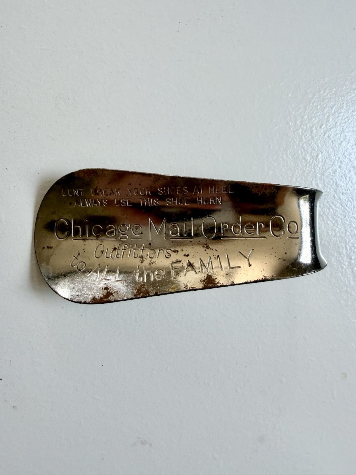 Vintage 1930s Chicago Mail Order Company Advertising Metal Shoe Horn Antique