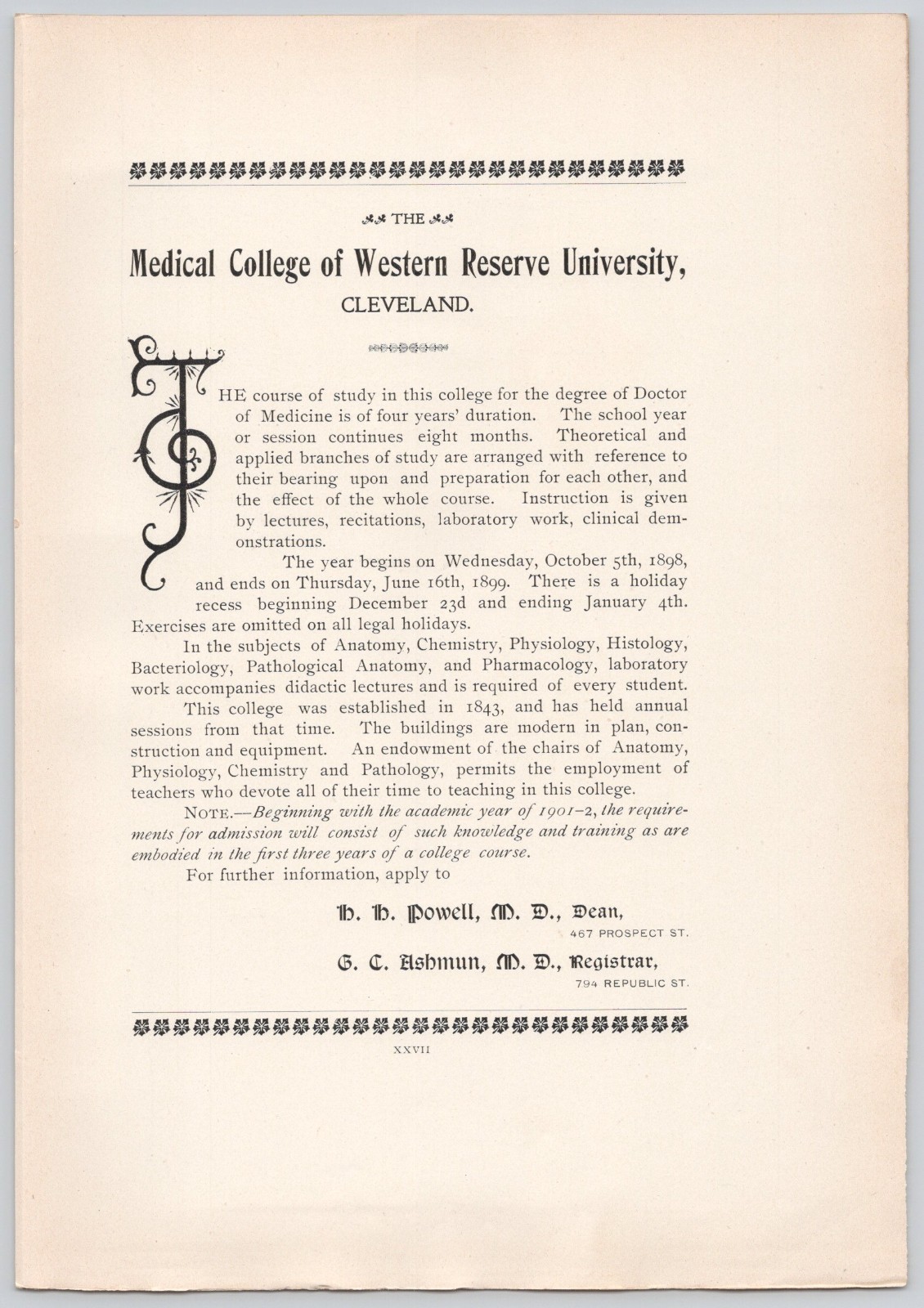 1899 Medical College of Western Reserve University Cleveland OH Print Ad