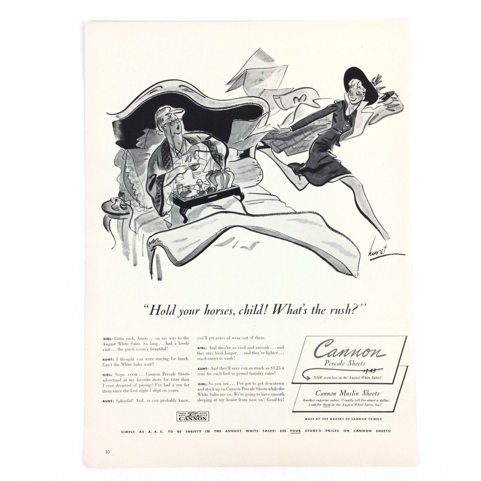 Cannon Sheets 1940s VINTAGE PRINT AD Bedroom Decor Wall Art Illustration Fashion