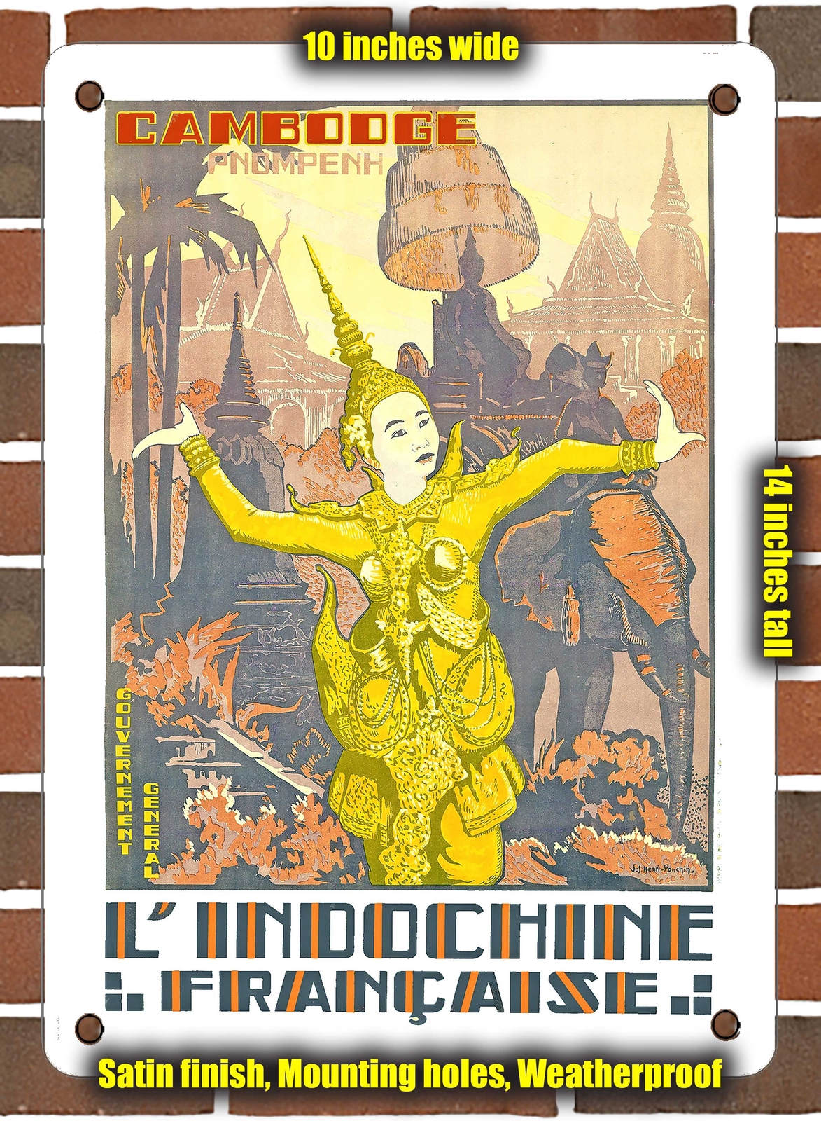 Metal Sign – 1931 Cambodia Phnom Penh, French Indochina – 10×14 Inches