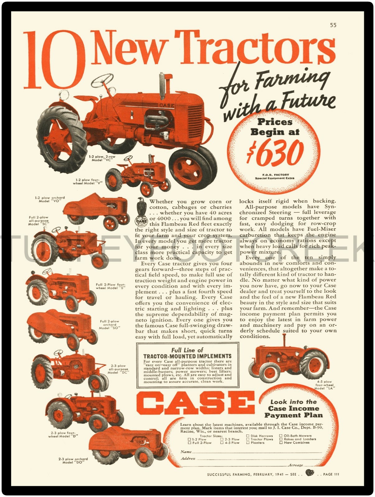 1941 Case 10 New Tractors Ad 9″ x 12″ Metal Sign