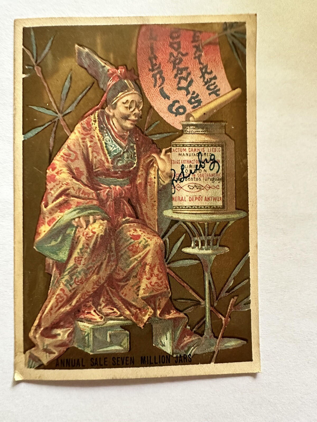 Victorian trading card Liebig Extract of Meat Kimono Glasses Annual Sale B3