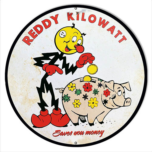 Reddy Kilowatt Saves Money Vintage Metal Sign 4 Sizes to Choose From