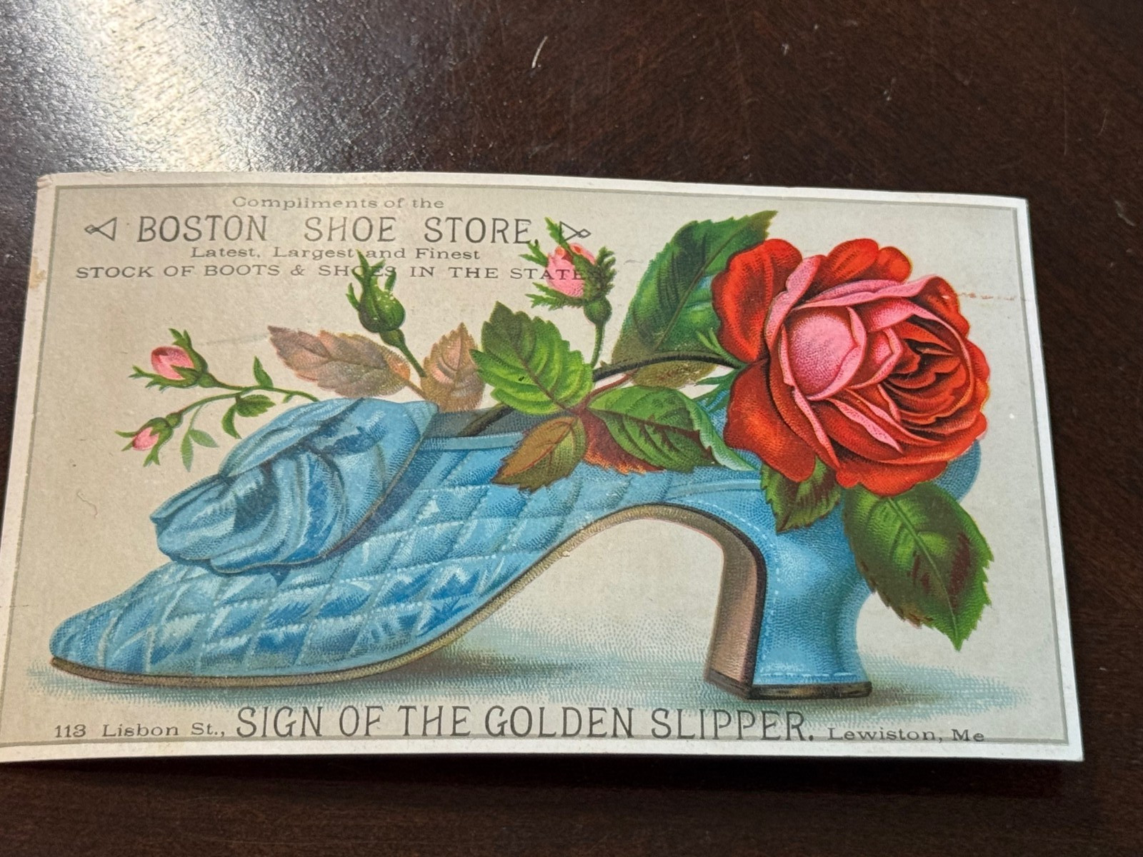 D-071 Boston Shoe Store – Sign of the golden slipper- Victorian Trade Card