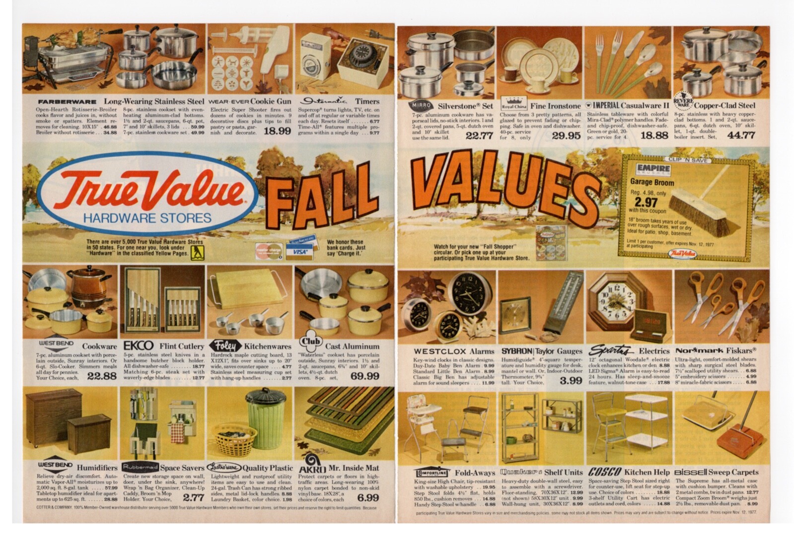 2 Page 1970s mag print ad TRUE VALUE Hardware Store FALL VALUES flyer style ad
