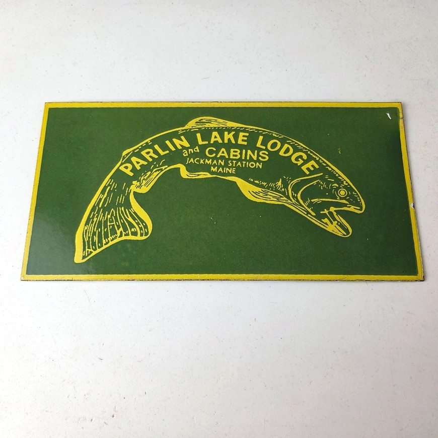 Vintage Parlin Lake Lodge Sign – Fish Cabin Gas Pump Porcelain Sign
