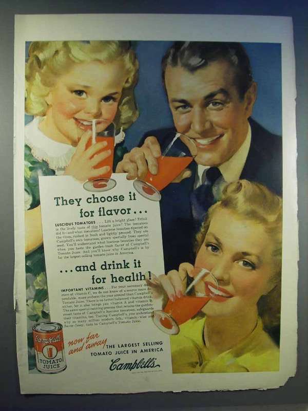 1942 Campbell’s Tomato Juice Ad – Choose For Flavor