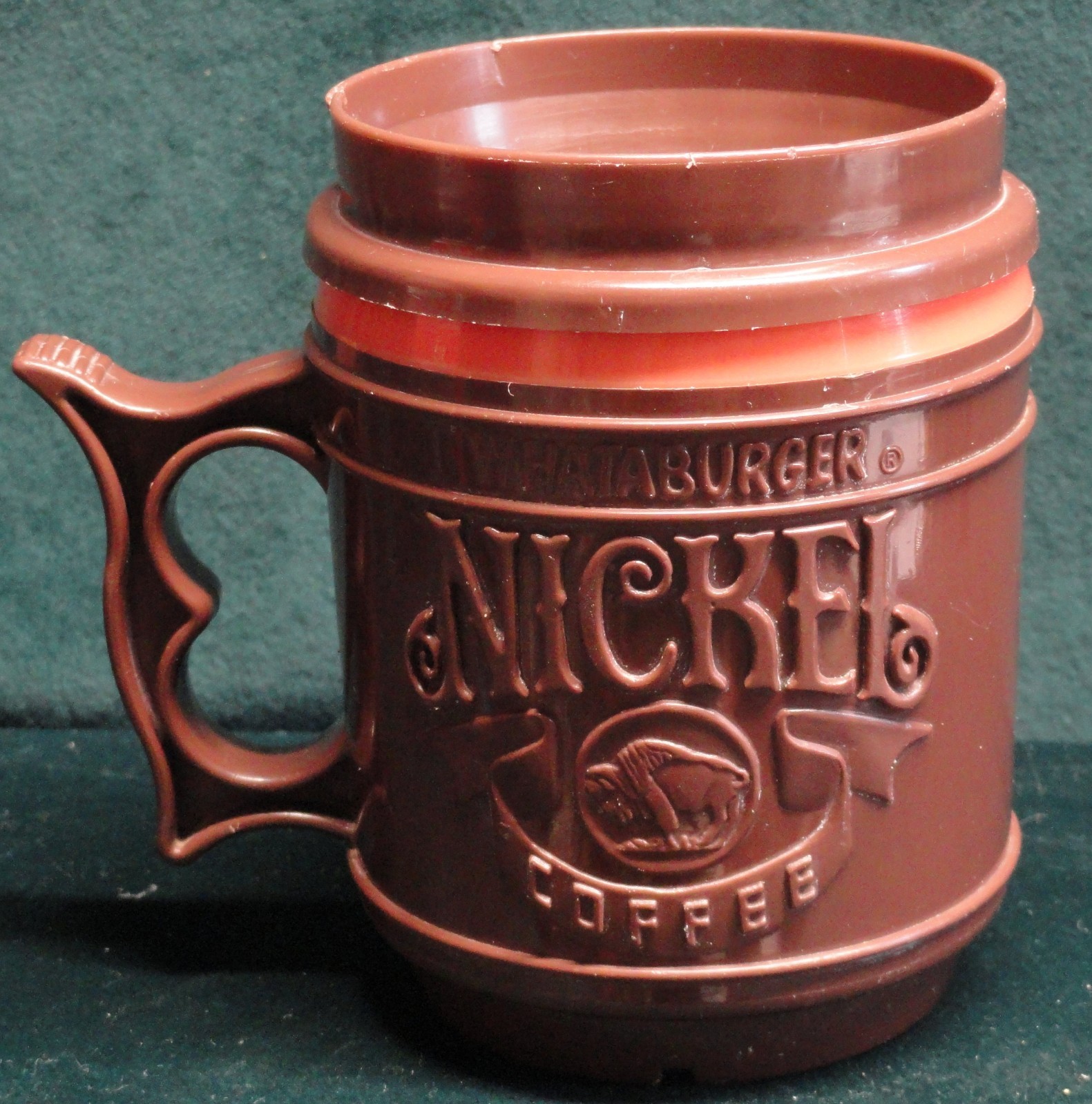 Vintage Whataburger Nickel Coffee Mug Brown & Orange Plastic Travel Cup with Lid