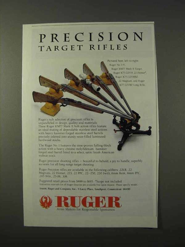 1995 Ruger Rifle Ad – No. 1-V; KM77, K77 / 22VH +