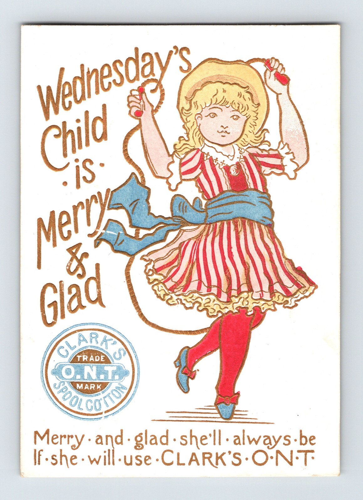Clark’s Spool Cotton Thread 1890s Victorian Trade Card Wednesdays Child 2.75 x 4