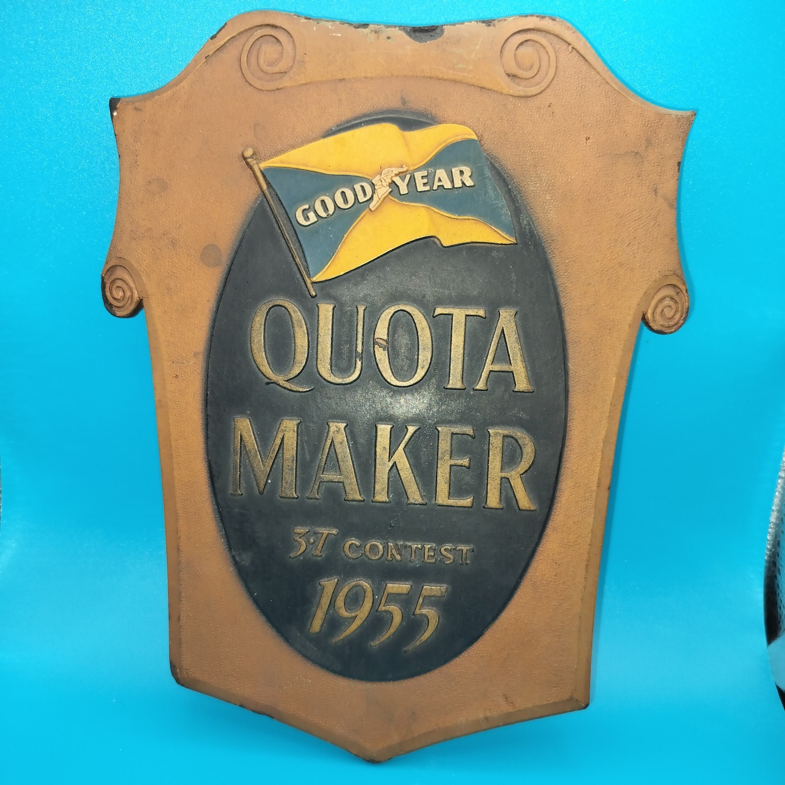 Vintage 1955 Goodyear Sales Quota Award Advertising Sign Plaque trophy antique