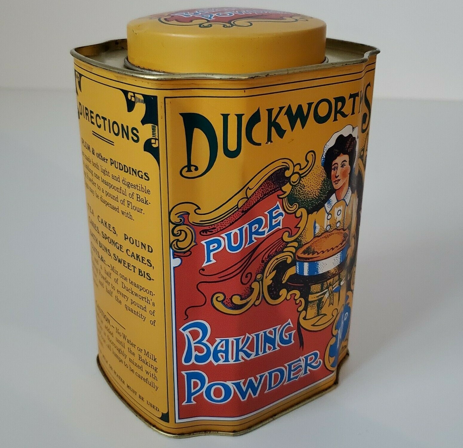 ADVERTISING TIN Duckworth’s Pure Baking Powder Empty Eaton’s Sticker Vtg 6.5″