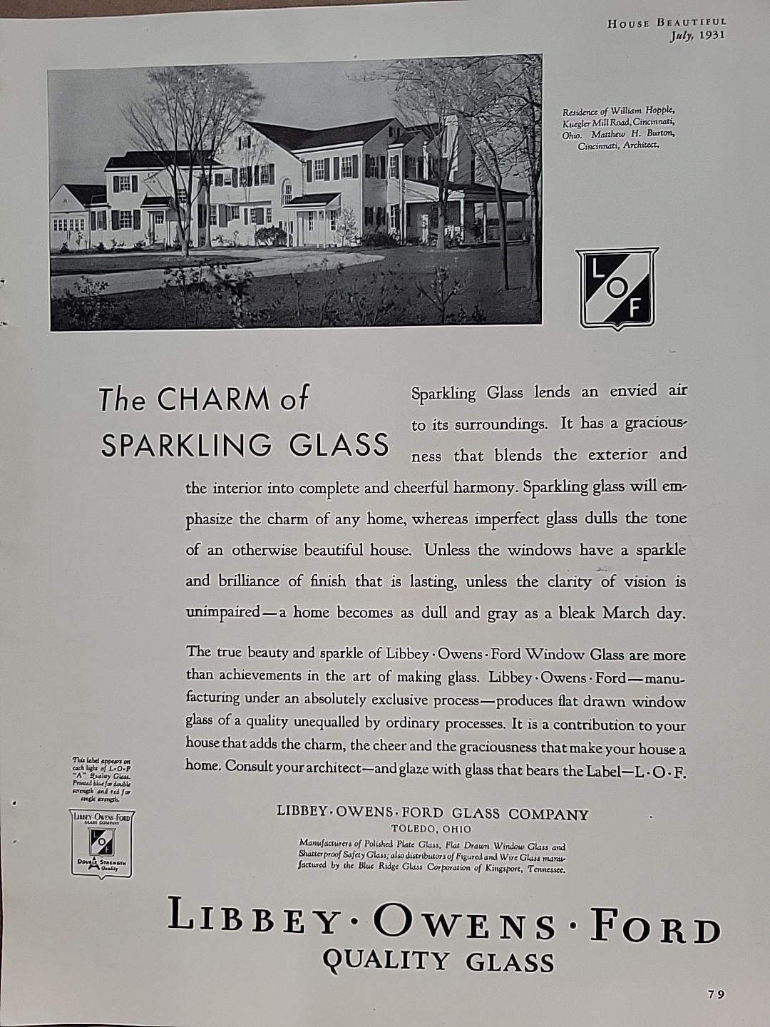 1931 Libbey-Owens-Ford Glass Co. Art Deco Print Ad Original William Hopple House