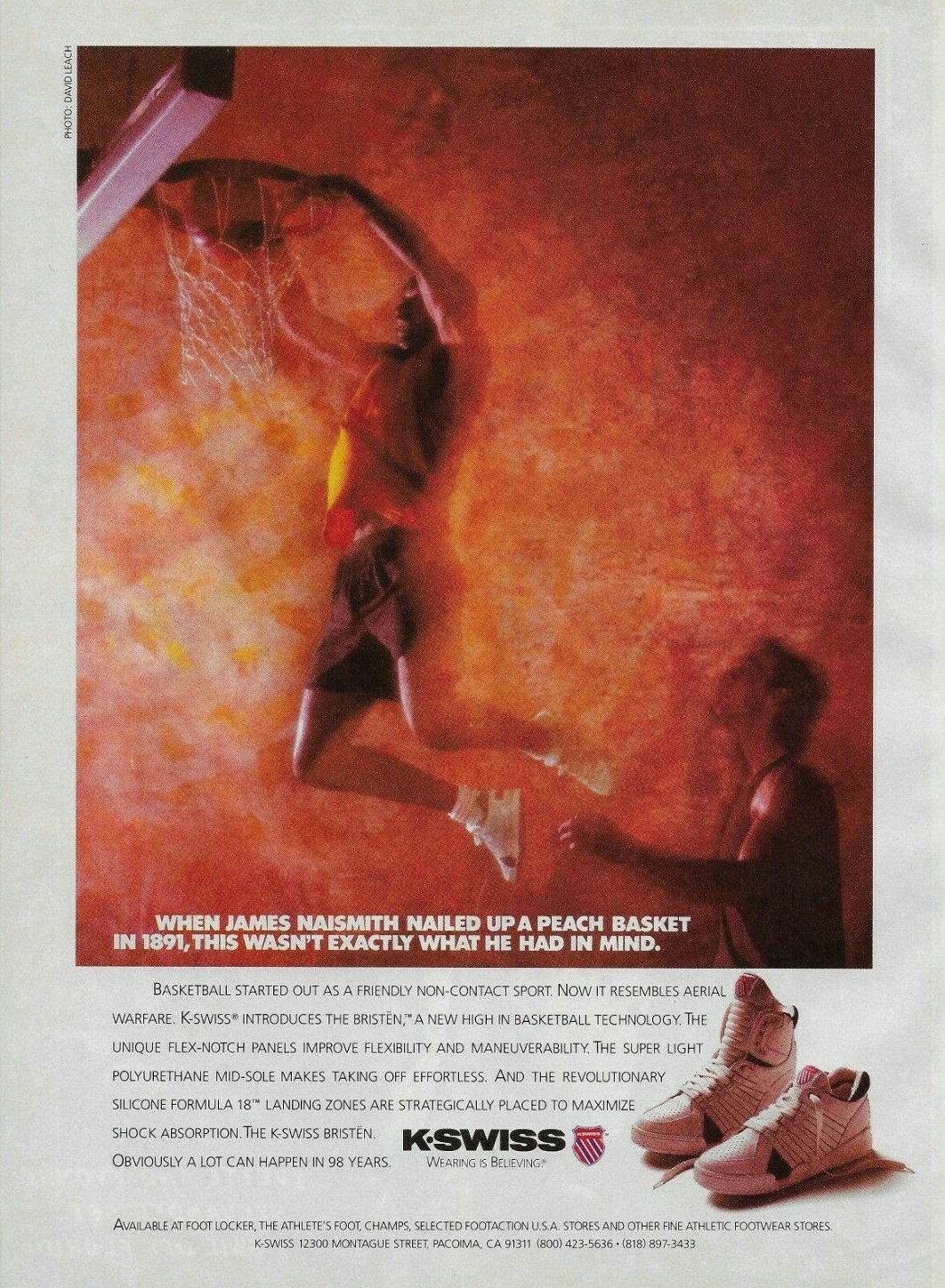 1989 K-Swiss Bristen High Top Basketball Sneaker Original Poster Print Ad