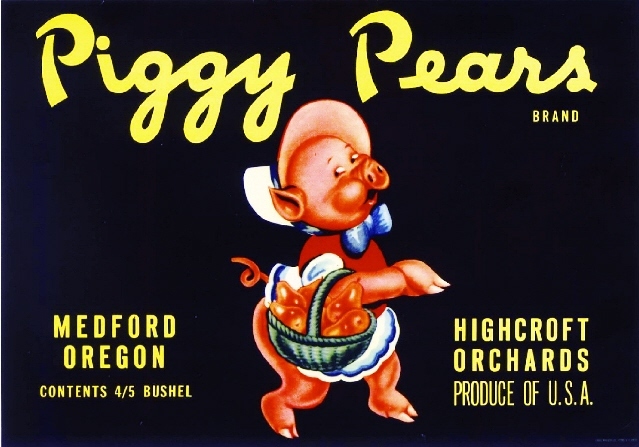 Medford Oregon Piggy Pears #2 Pig Pear Fruit Crate Label Art Print