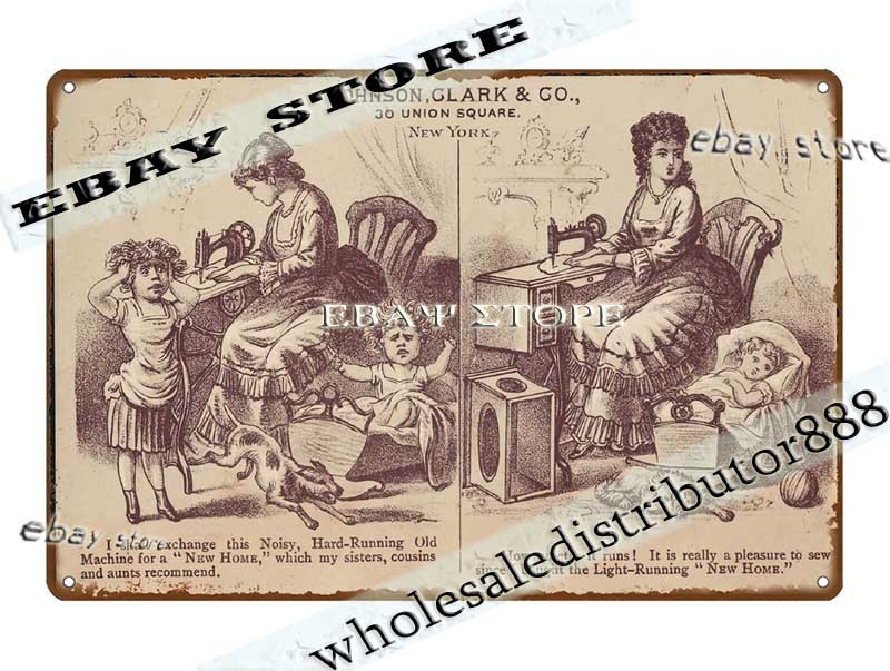 Tin Sign 1880s Sewing Machine Family Home Trade Card unframed wall hangings