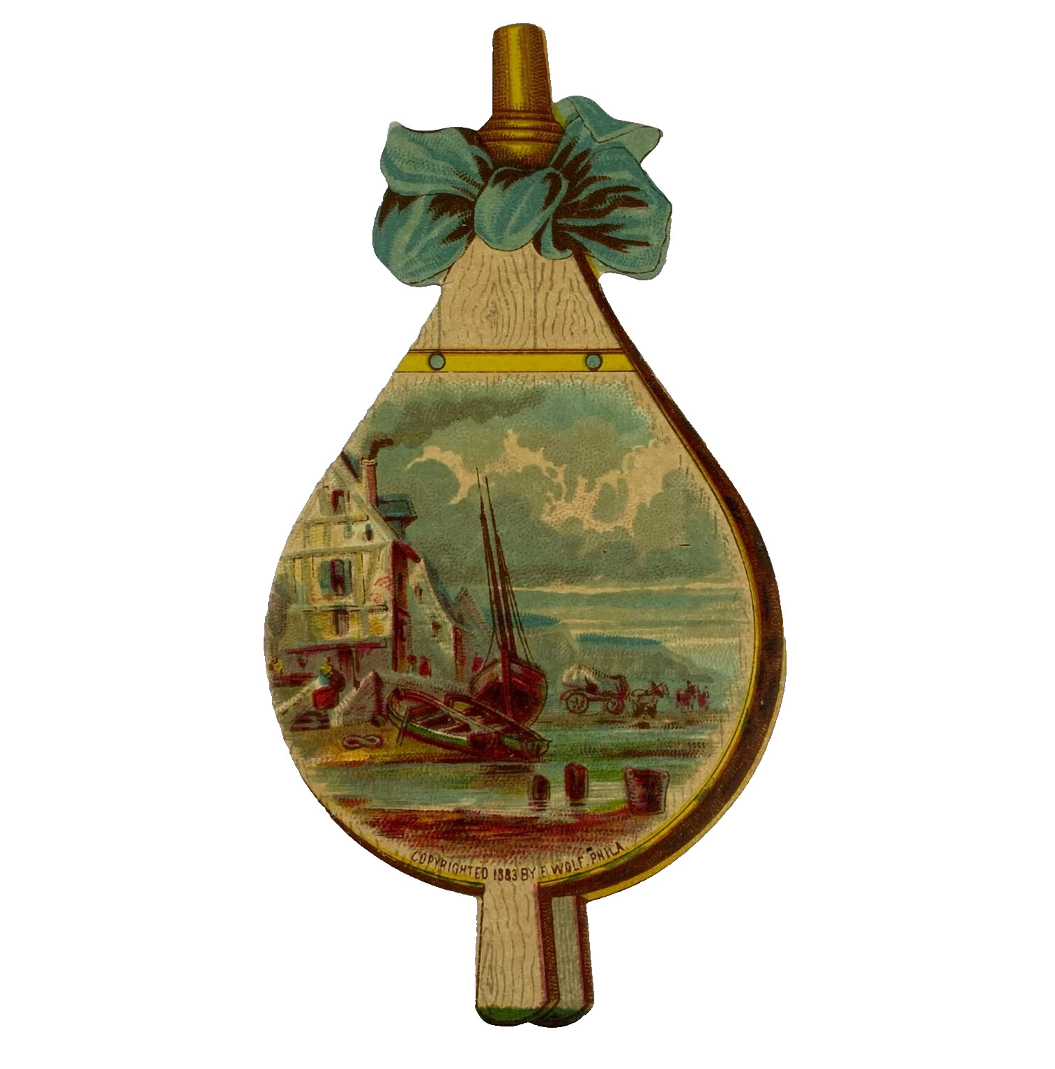 1883 Victorian Die Cut Bellows Shape Lithograph E Wolf Phila Ephemera Harbor VTG