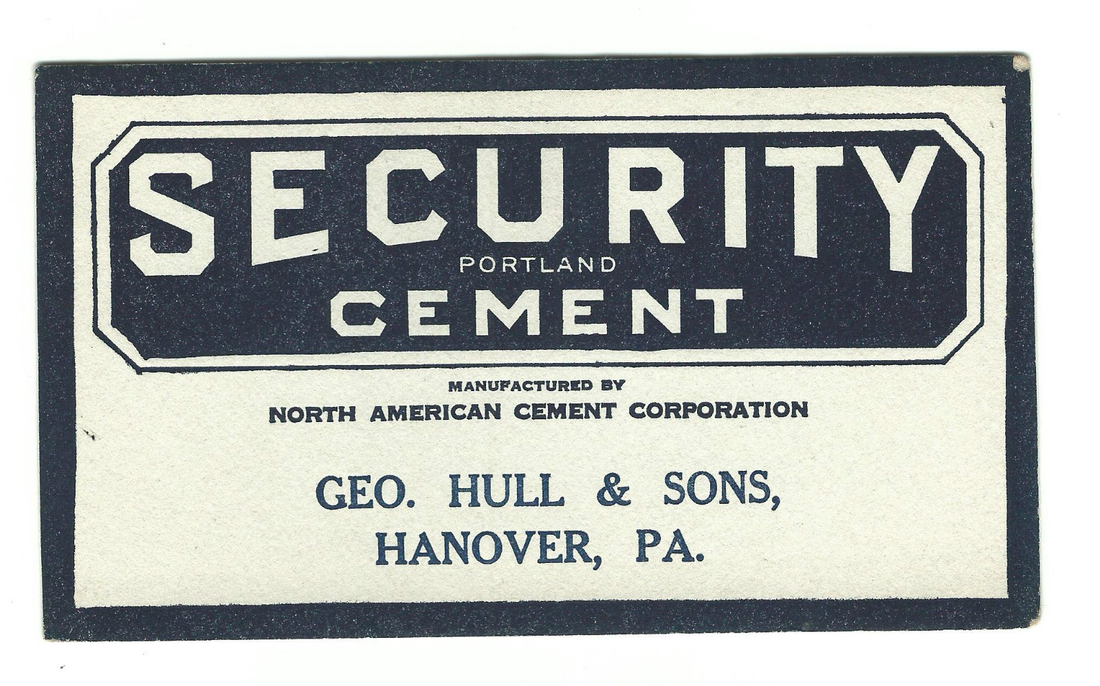 Old Advertising Premium Blotter Security Cement North American Hull Hanover PA
