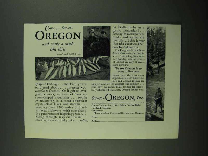 1931 Oregon Tourism Ad – Make A Catch Like This