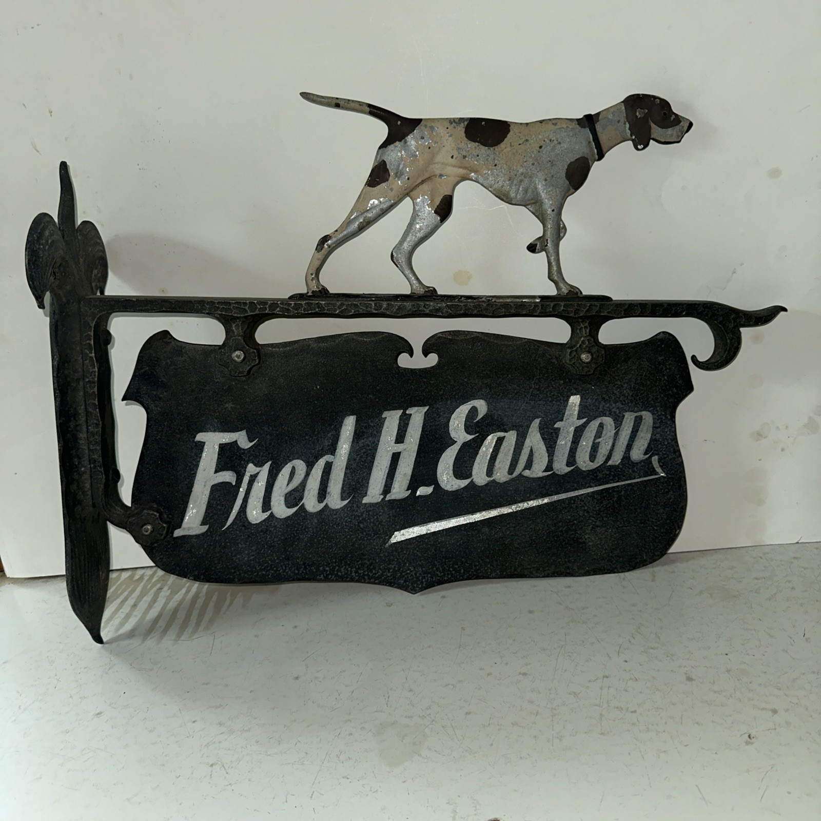 Antique 2 Sided Metal Trade Sign Topper English Pointer Dog Arts Crafts Original