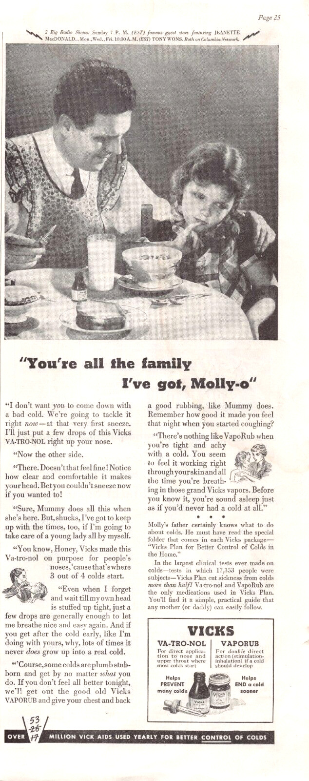 Vicks Vaporub Cold Medicine Salve Balm The Farmer’s Wife 1937 Vtg Mag Print Ad