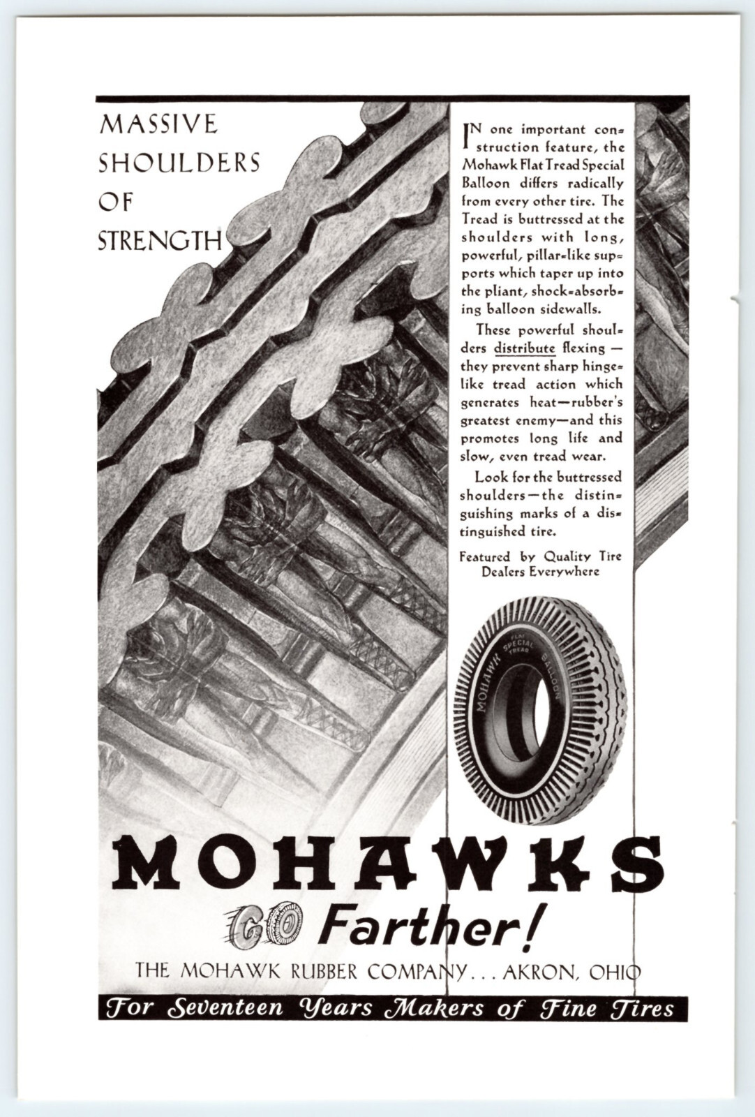 1930 MOHAWK TIRES GO FARTHER! Vtg 6.5″X10″ Magazine Ad 1930’s M593