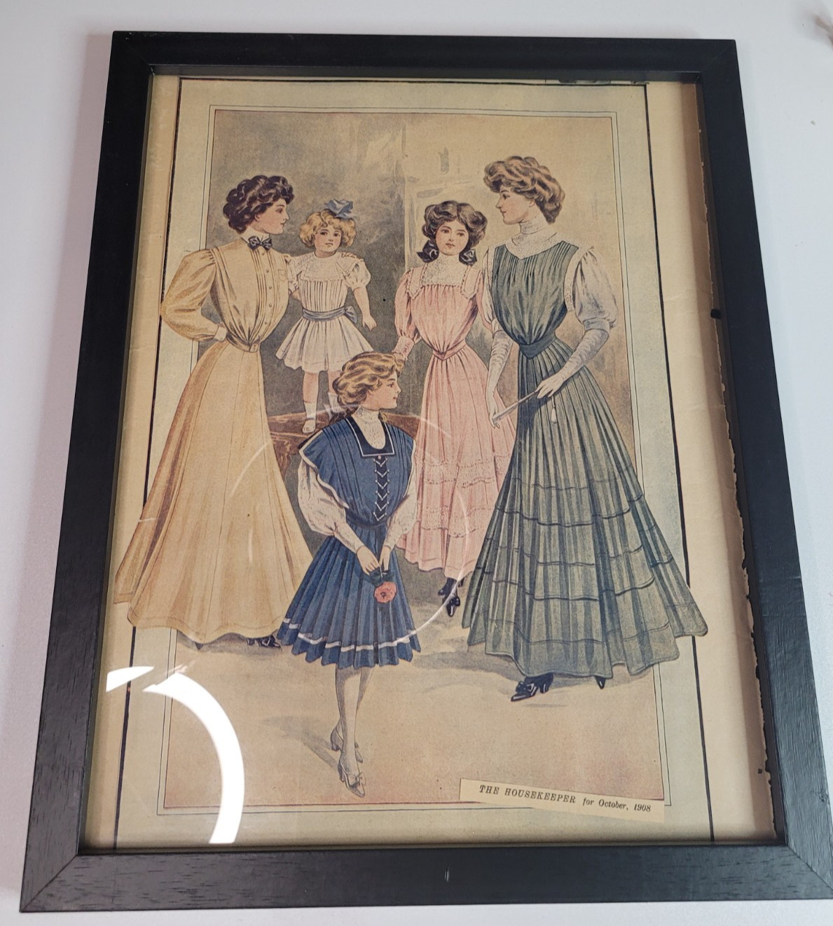 Antique 1908 The Housekeeper Fashion Print Edwardian Ladies & Girls Framed Decor