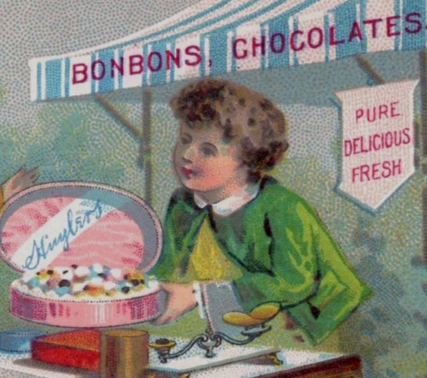 1880s Huyler’s Chocolates & Bonbons Children Colonial Style Dress F170