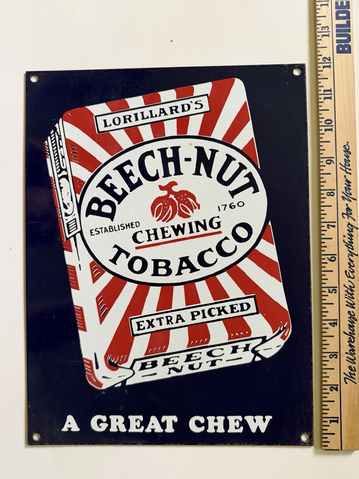 Vintage 1930s Beech Nut Tobacco Porcelain Steel Sign Collectible Advertising