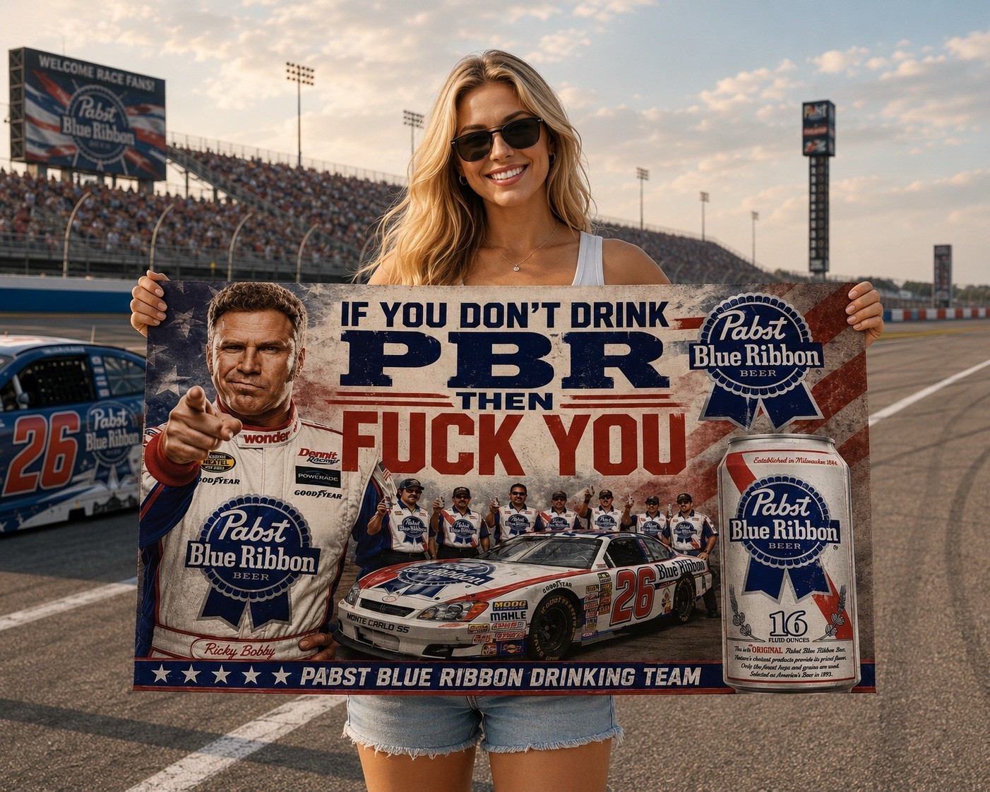 If you don’t drink PBR beer Ricky Bobby vinyl Banner mancave shop Funny signs