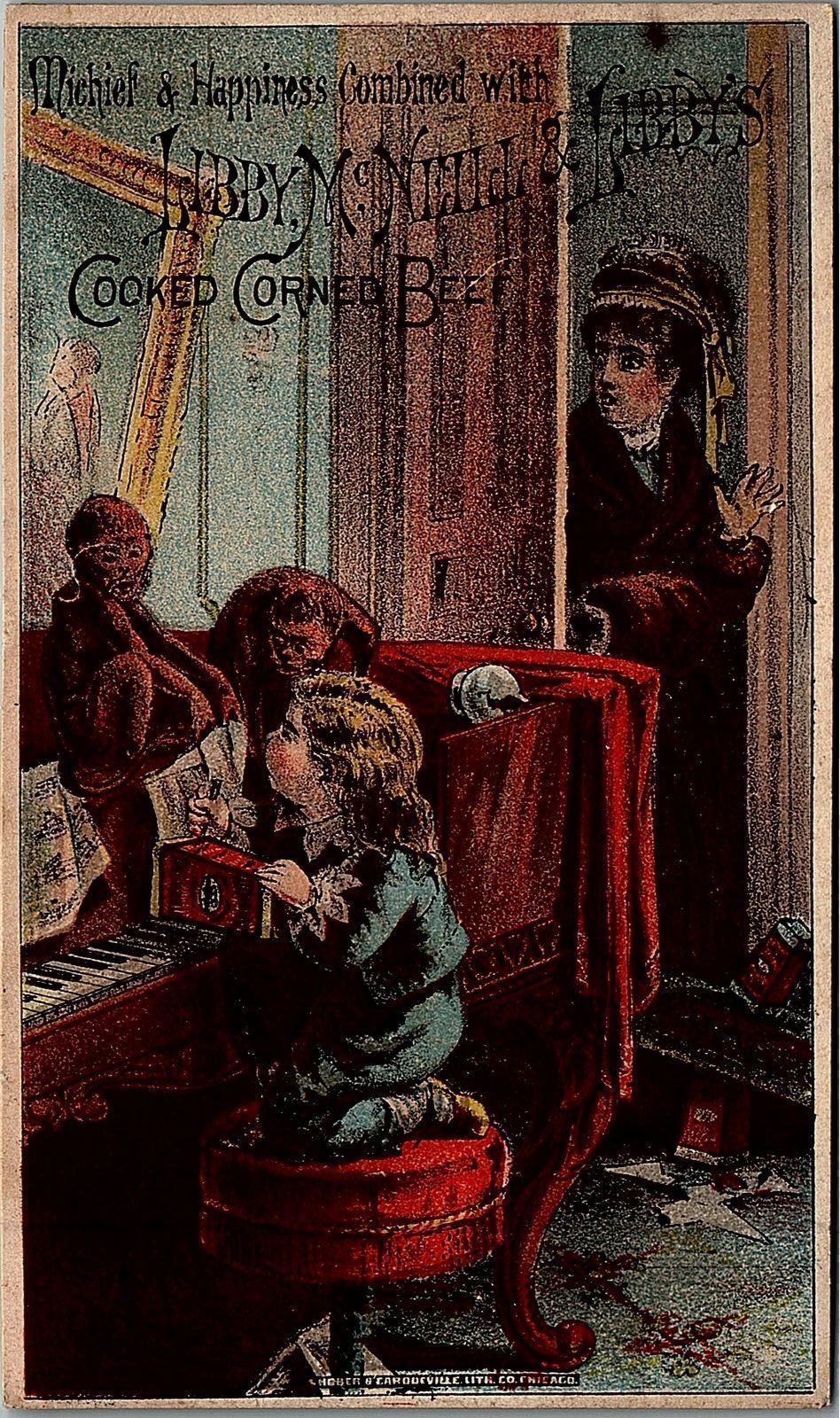 1880s LIBBY Mc NEILL & LIBBY’S COOKED CORNED BEEF MONKEYS CHILD TRADE CARD 26-77