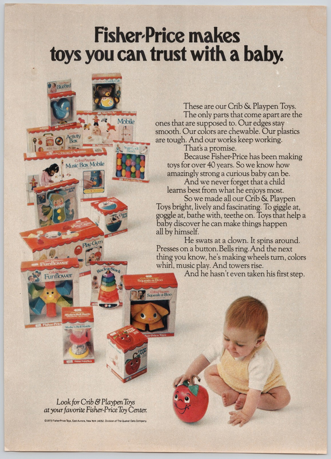 Fisher-Price Crib & Playpen Toys Baby Quaker Oats 1973 Vintage Print Ad