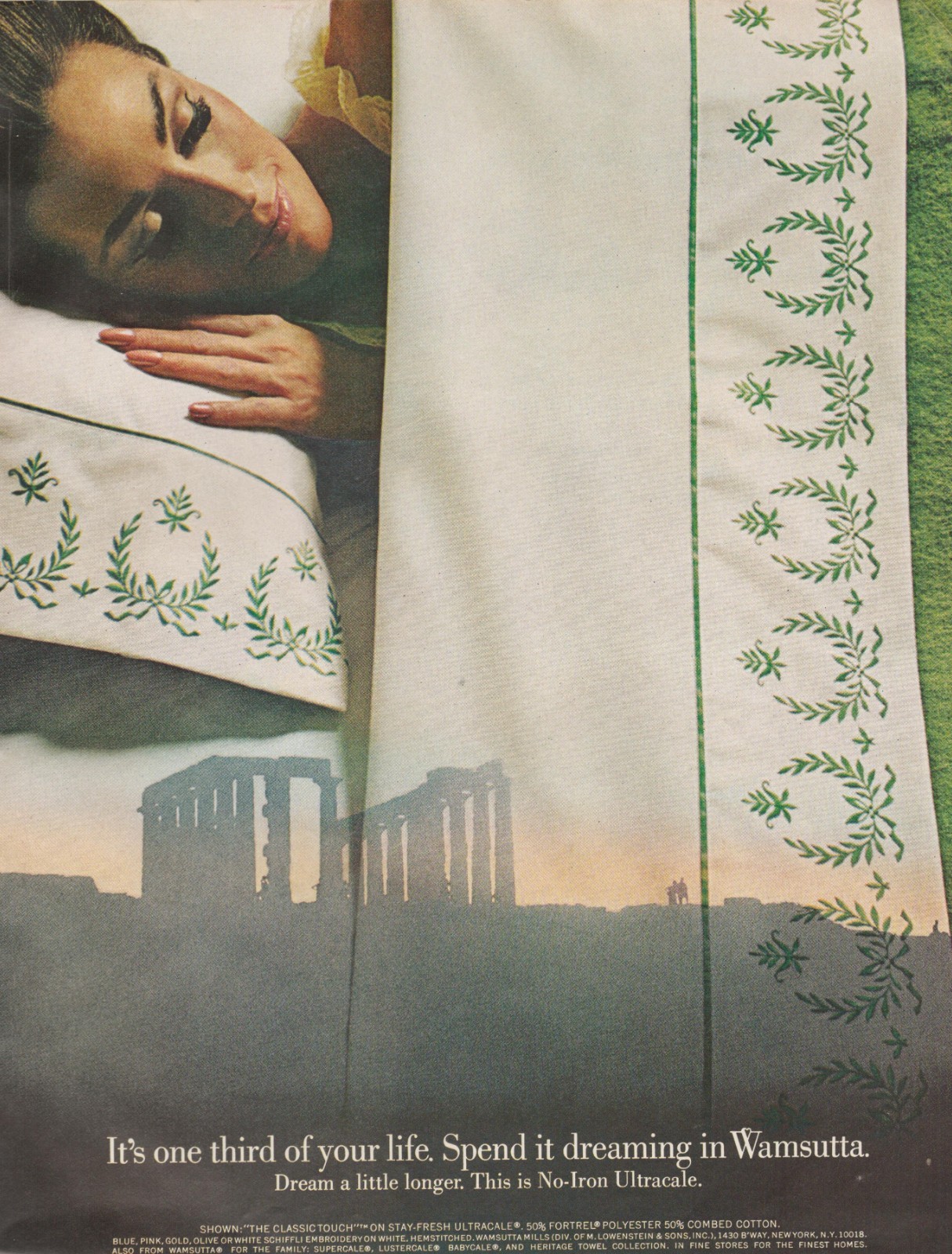 Wamsutta Ultracale No Iron Sheets Dreaming Mid Century Vintage Print Ad 1970