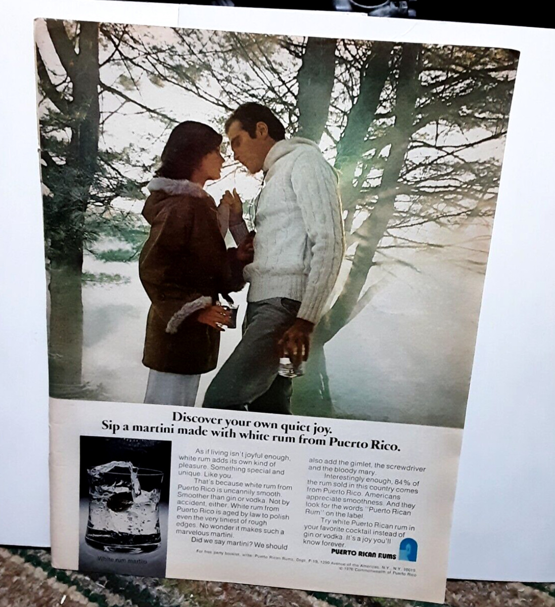 1976 Puerto Rican Rums Quiet Joy Original Print Ad vintage