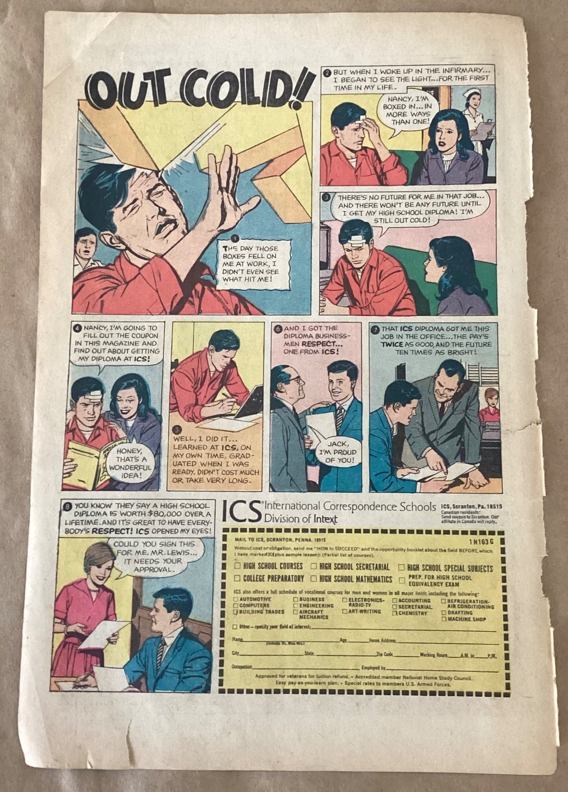 Int. Correspondence School 1974 print ad comic promo retro mail order Out Cold