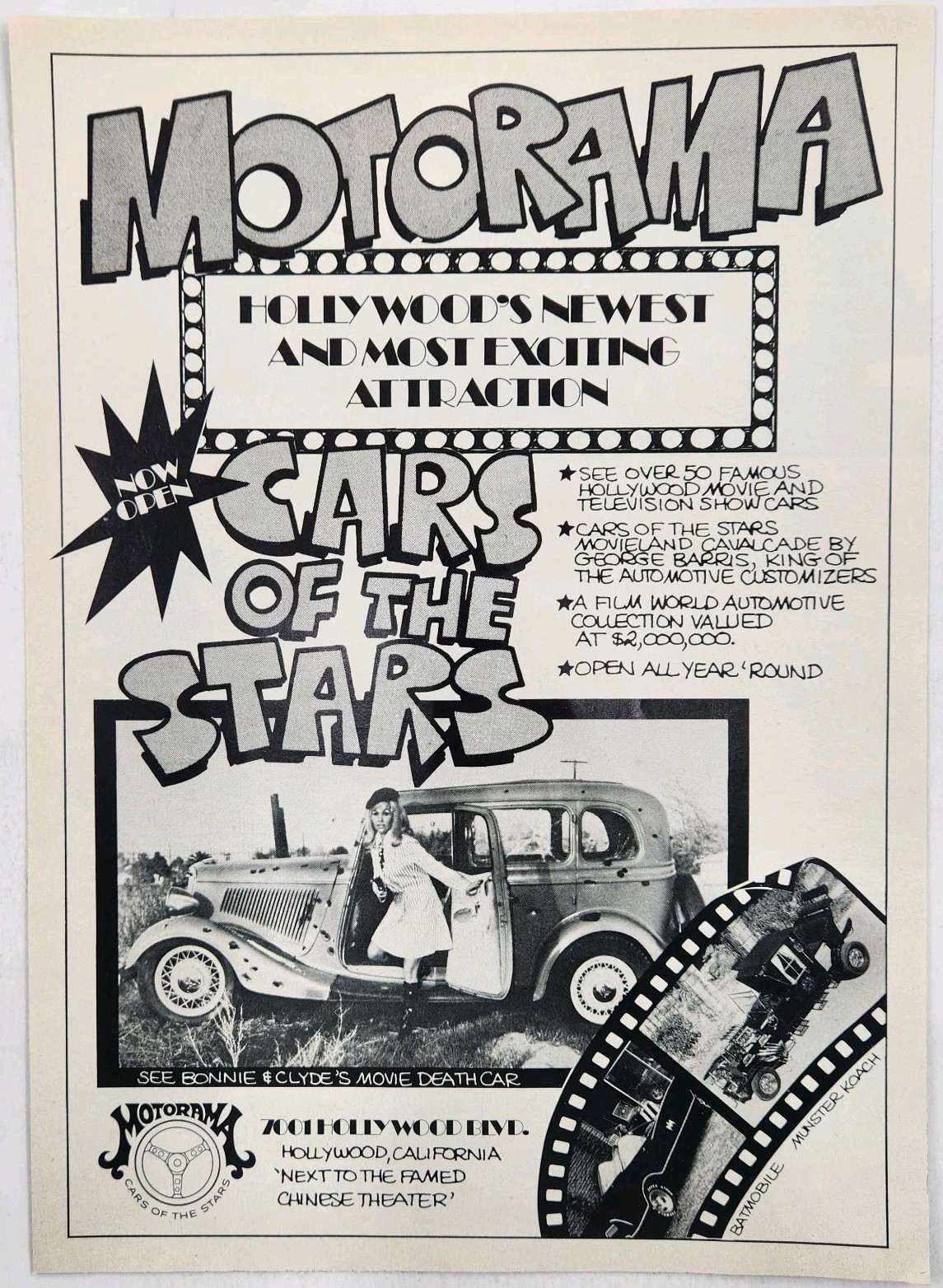 1975 Motorama Cars Of The Stars Bonnie & Clyde Original Print Ad Hollywood CA