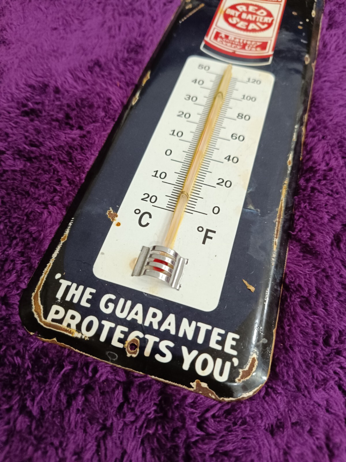 Vintage Red Seal Dry Battery Thermometer merchandise Sign Non Porcelain