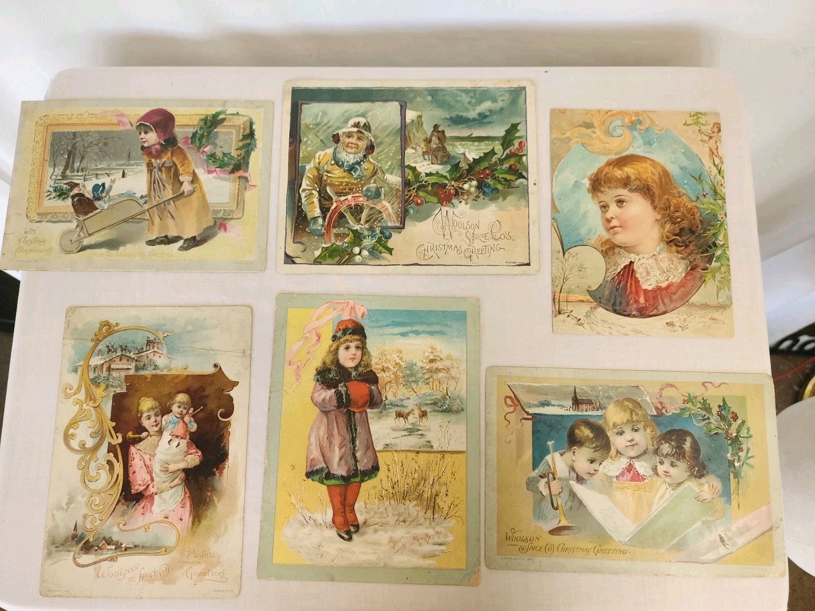 6 Lithographic Lion Coffee Victorian Trade Cards Holiday Christmas Winter 1890