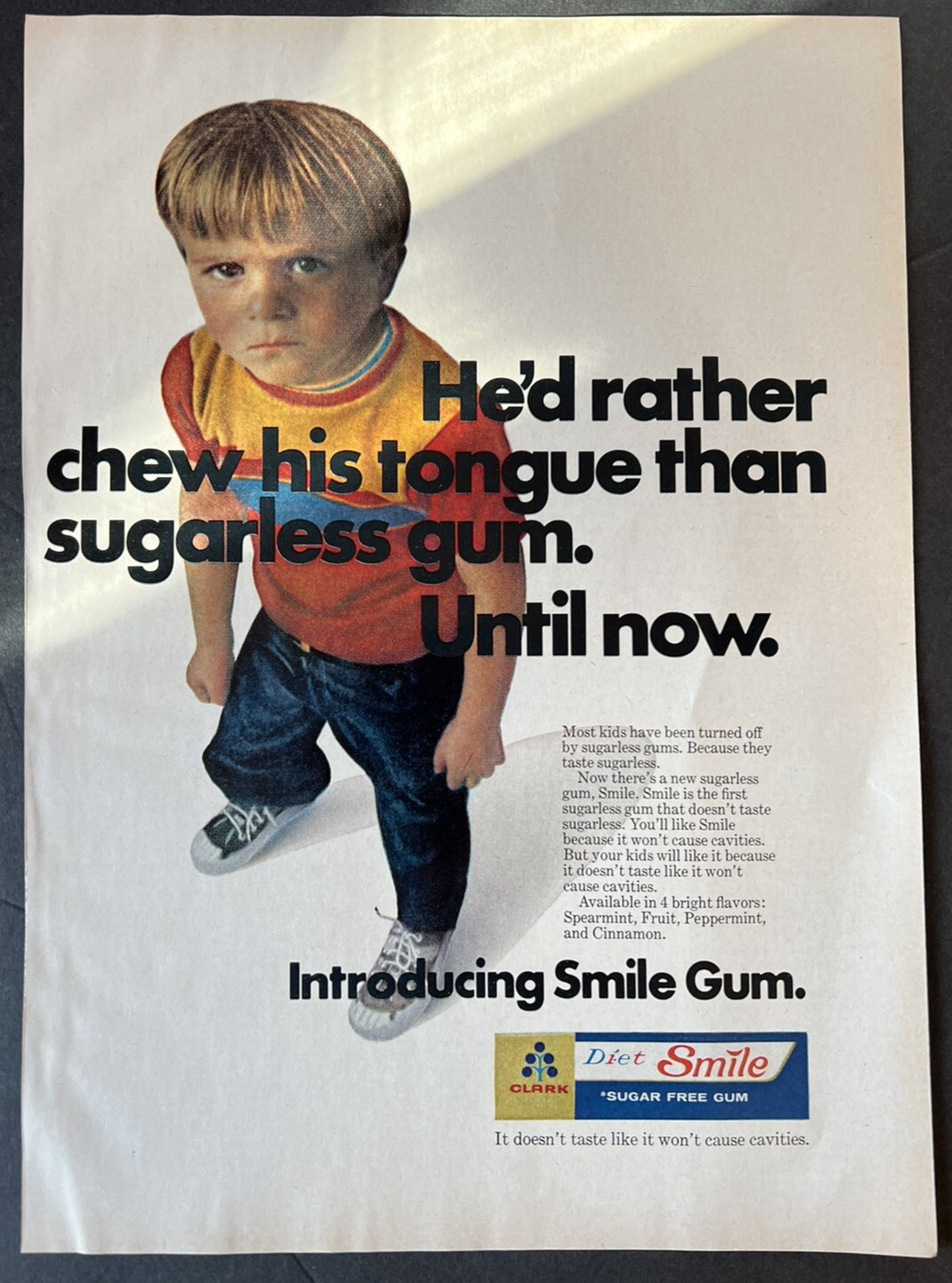 Vtg 1970s Diet Smile Sugar-Free Gum Ad, Introducing Smile Gum